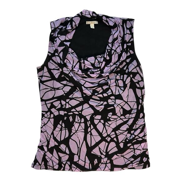 Dana Buchman Sleeveless Cowl Neck Blouse Top L Large Purple Black Abstract Ruch - Picture 1 of 8